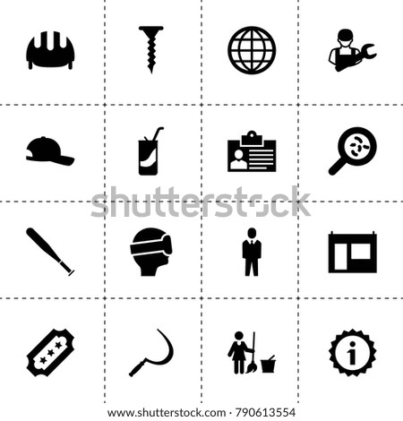 Pictogram icons. vector collection filled pictogram icons. includes symbols such as sickle, bacteria, badge, car mechanics, floor wash. use for web, mobile and ui design.