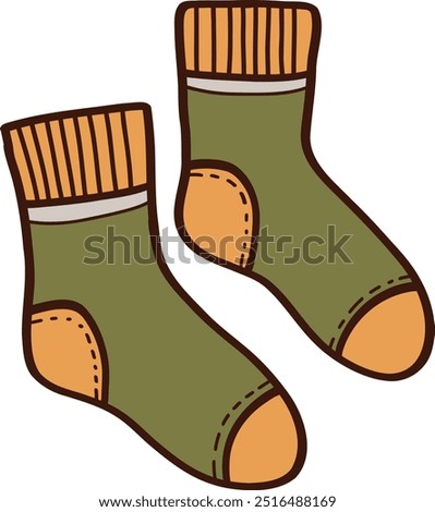 Cozy warm socks doodle clipart.Vector illustration in trendy doodle style isolated on white background.Clothes for winter, New Year and Christmas designs.Exclusive design element,badge,icon,handmade.