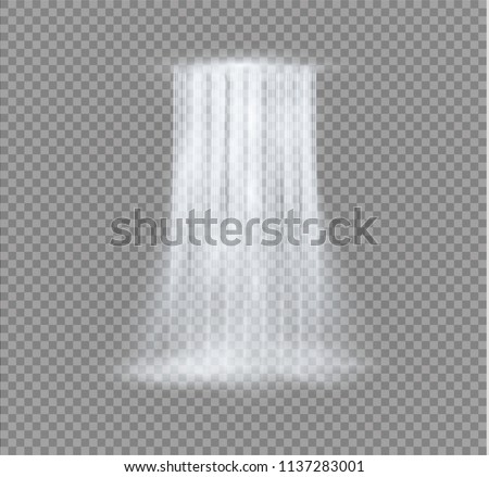 Realistic Transparent, Nature, stream of waterfall with clear water and bubbles isolated on transparent background. Natural element for design landscape image. Vector illustration.