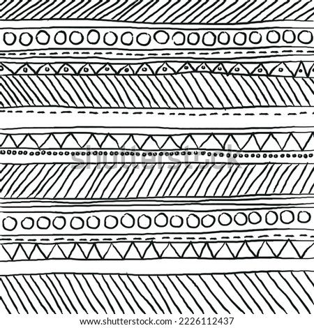 Hand-painted folk line pattern, vector