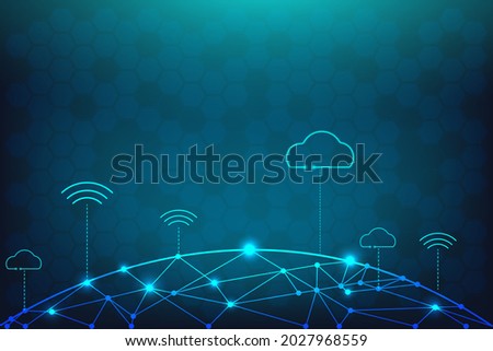 Network and science digital tecnology background with hexagon pattern with line and dot connection. Comunicate in globalize with world wide connection.  Foto stock © 