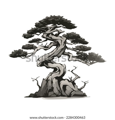 Cartoon style bonsai tree colourful vector illustration. Vector tree illustration on white background.