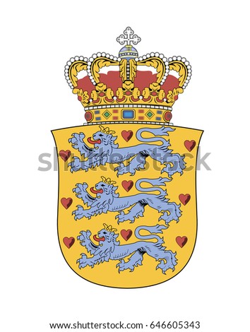 National coat of arms of Denmark. Isolated vector illustration on white background.