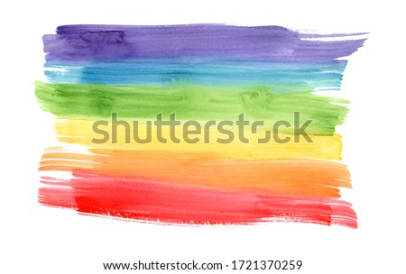 Bright horizontal rainbow colors watercolor lines background. Colorful striped gradient flag frame for lgbt design, banner, poster, isolated on white background