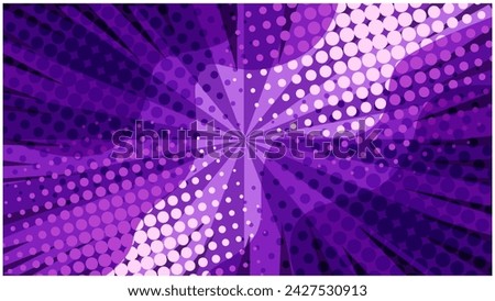 Abstract bright purple retro comic background with dotted halftone corners and wavy shapes. Vibrant violet texture with half tone pattern for comics book, manga design, anime poster