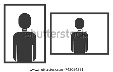 Vertical and horizontal photo frame orientation symbol, portrait and landscape layout orientation icon with simple man silhouette sign for photography, video appliance