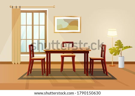 Dinning room Interior Home Architecture, Interior vector illustration. Vector banner. modern home interior design and decor accessories. Imagine de stoc © 