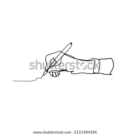 Single continuous line drawing of hand gesture drawn straight zig zag line. Write long zigzag streak with pen on notepad concept. Modern one line draw design vector graphic illustration. Monochrome