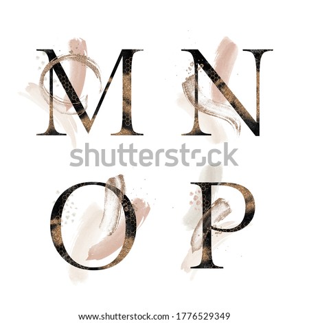 Abstract Textured Gold & Dark Alphabet set - letters M, N, O, P. Blush, beige collection for wedding invites decoration, posters, wallpapers, cards, birthdays & other concept ideas. Foto stock © 