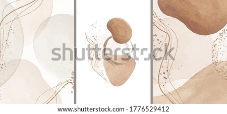 Abstract Arrangements. Posters. Terracotta, blush, pink, ivory, beige watercolor Illustration and gold elements, on white background. Modern print set. Logo. Wall art. Business card.