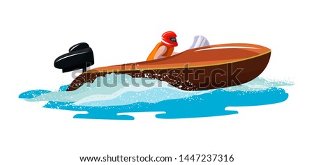 Boat vector speed motorboat yacht traveling in ocean illustration nautical set of summer vacation on motorized boat speedboat vessel transportation by sea waves isolated on white background