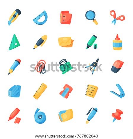 Stationery icons office supply vectorschool tools and accessories set education assortment pencil marker pen isolated on white background illustration
