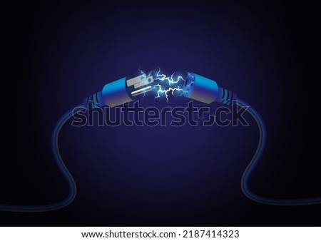 Electric socket with a plug. Connection and disconnection concept. Electrical power short circuit. Vector illustration EPS 10.