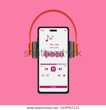 online radio Music streaming service concept with cellphone, headphones and playlists. vector audio player and online broadcasting internet media device.