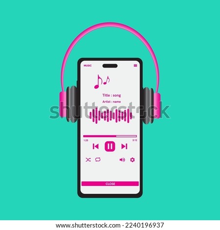 online radio Music streaming service concept with smartphone, headphones and playlists. vector audio player and online broadcasting internet media device.
