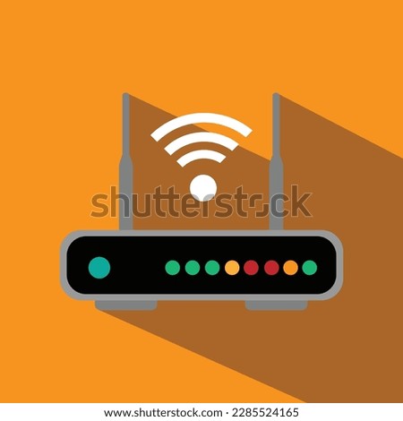 Wireless ethernet modem router sign, Isolated on orange background.