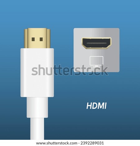 white color HDMI port connection cable digital video port standard vector illustration on Blue background. Eps10 vector.
