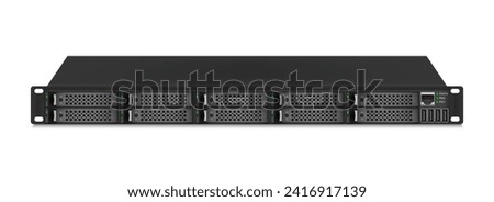 Professional server size 1u with eight 2.5-inch hard drives. 
Network attached storage on white background. Vector illustration.