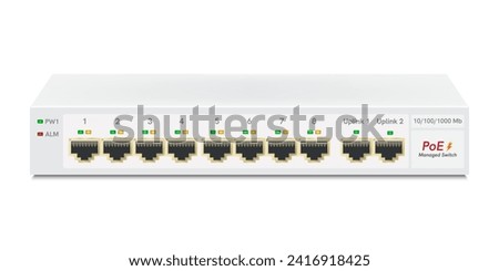 The ethernet switch for mounting with 10 ports, Gigabit Port. Network and ethernet cable with network switch. RJ45 Modular plugs for solid Cat5, Cat5e, CAT6 Ethernet Cable connecters.