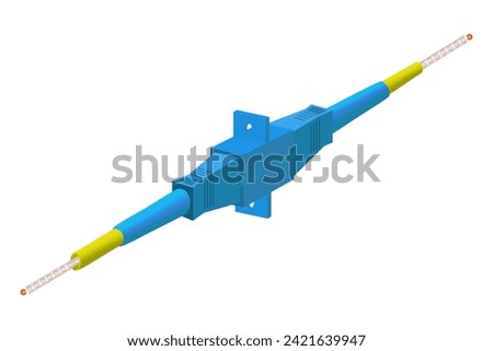 Optical fiber cable with SC UPC connector and SC simplex adapter. vector