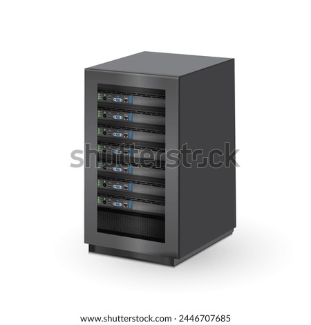 Server rack stand opened and closed, over white background. 3D Vector Illustrator.