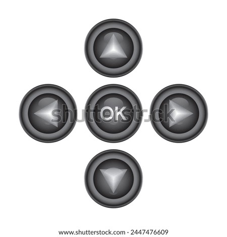 Direction control and ok button icon set on white background. 3D Vector illustration.