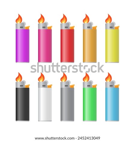 Multicolored lighters isolated on white background.