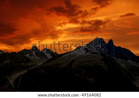 views of the Savoy Alps in the setting sun