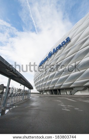 MUNICH-JAN 18: Exterior of the football stadium Allianz Arena on January 18 2008, Munich, Germany, home of FC Bayern Munich and TSV 1860 Munchen football teams. Designed by Herzog & de Meuron and Arup