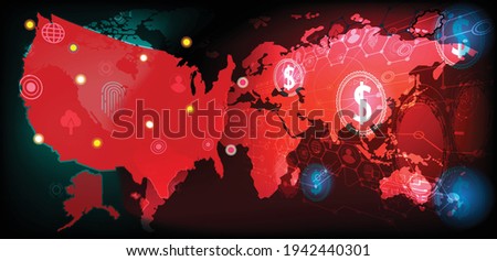 Network technology and China map.China map trade war economy conflict tax business finance money.stock market,money.exchange,business,crisis,money,Vector modern technology and financial concept.