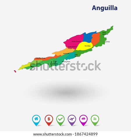 Anguilla 3d Flag Map and Vector Map, Stock Illustration 