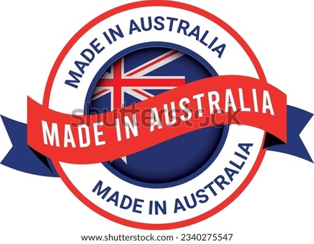 Made in Australia vector logo, icon, graphic, trusts badge. Made in Australia map