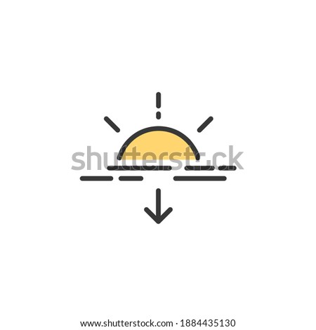 Sunset. Filled color icon. Weather vector illustration