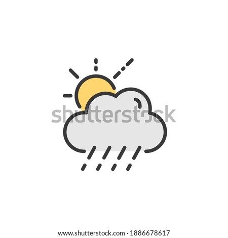 Sleet, cloud and sun. Filled color icon. Weather vector illustration