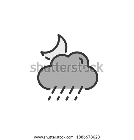 Sleet, cloud and moon. Filled color icon. Weather vector illustration