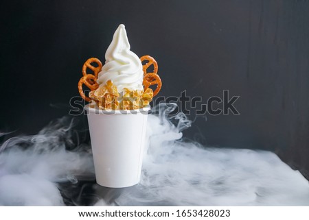 Similar – Image, Stock Photo Fresh cornflakes served with strawberries and blueberries placed on blue wooden table