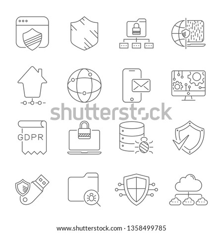 Internet technology, online services. data, information security, connection technology, GDPR. Thin line web icon set. Editable Stroke. EPS 10