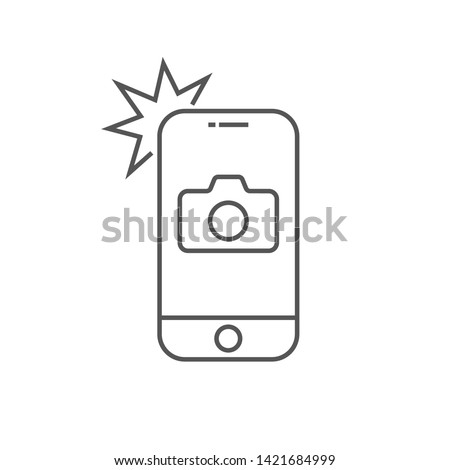 Simple icon smartphone with camera and flash. Modern phone with photo sign for web design. Vector outline element isolated. Editable Stroke. EPS 10