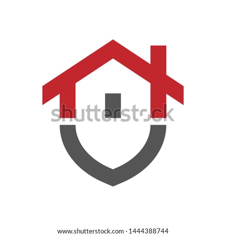 Home protection logo design template. Vector shield and house logotype illustration. Graphic home security icon label. Modern building alarm symbol. Security sign badge. EPS 10