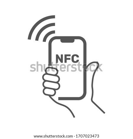 NFC illustration. Mobile payment. NFC smart phone concept icon. Vector Illustration. Hold Smartphone with wave nfc in hand. Vector Illustration. EPS 10