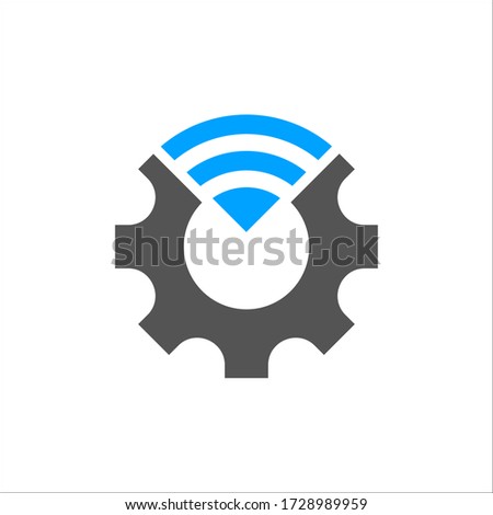 Industry 4.0 vector illustration. Cogwheel and blue conection icon. Manufacturing technology revolution with digital system. EPS 10