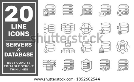 Network and hosting related line icon set. Server and database vector linear icon collection. Editable Stroke. EPS 10