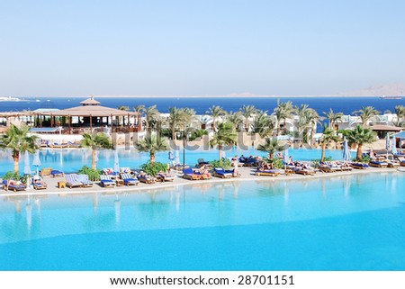 Swimming pools at luxurious Sharm el Sheikh hotel, Egypt