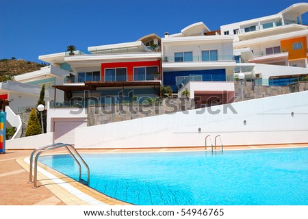 Swimming pool by luxury villas, Crete, Greece