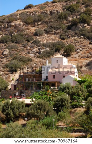 Holiday villa decorated with flowers, Crete, Greece