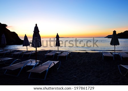 Sunrise and beach at the luxury hotel, Crete, Greece
