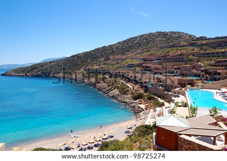 Recreaiton area and beach of the luxury hotel, Crete, Greece