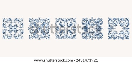 Arabesque decoration tiles, Arabic motif, Mediterranean ornament design. Baroque border prints, decorative elements