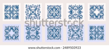 Arabesque decoration tiles, Arabic motif, Mediterranean ornament design. Baroque border prints, decorative elements