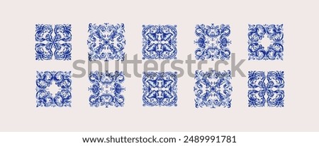 Arabesque decoration tiles, Arabic motif, Mediterranean ornament design. Baroque border prints, decorative elements